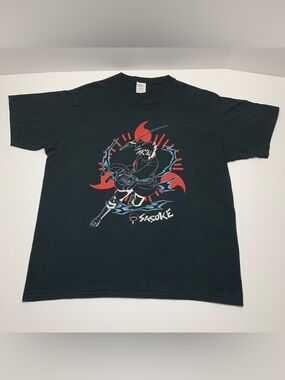 Sasuke Uchiha T-Shirt Naruto Shippuden Inverted Sharingan Black Tee Mens Size XL